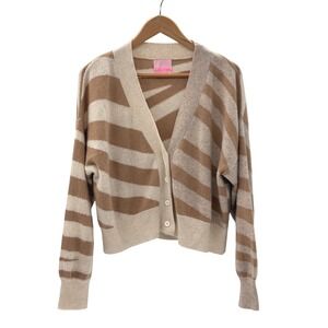 Crush Cardigan‎ Sweater Cashmere Striped Women Boxy Small Beige Off White Luxury